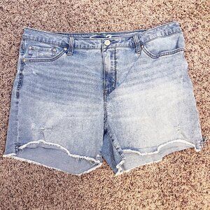 Seven7 Distressed Cutoff Denim Shorts Light Wash Raw Hem Size 16